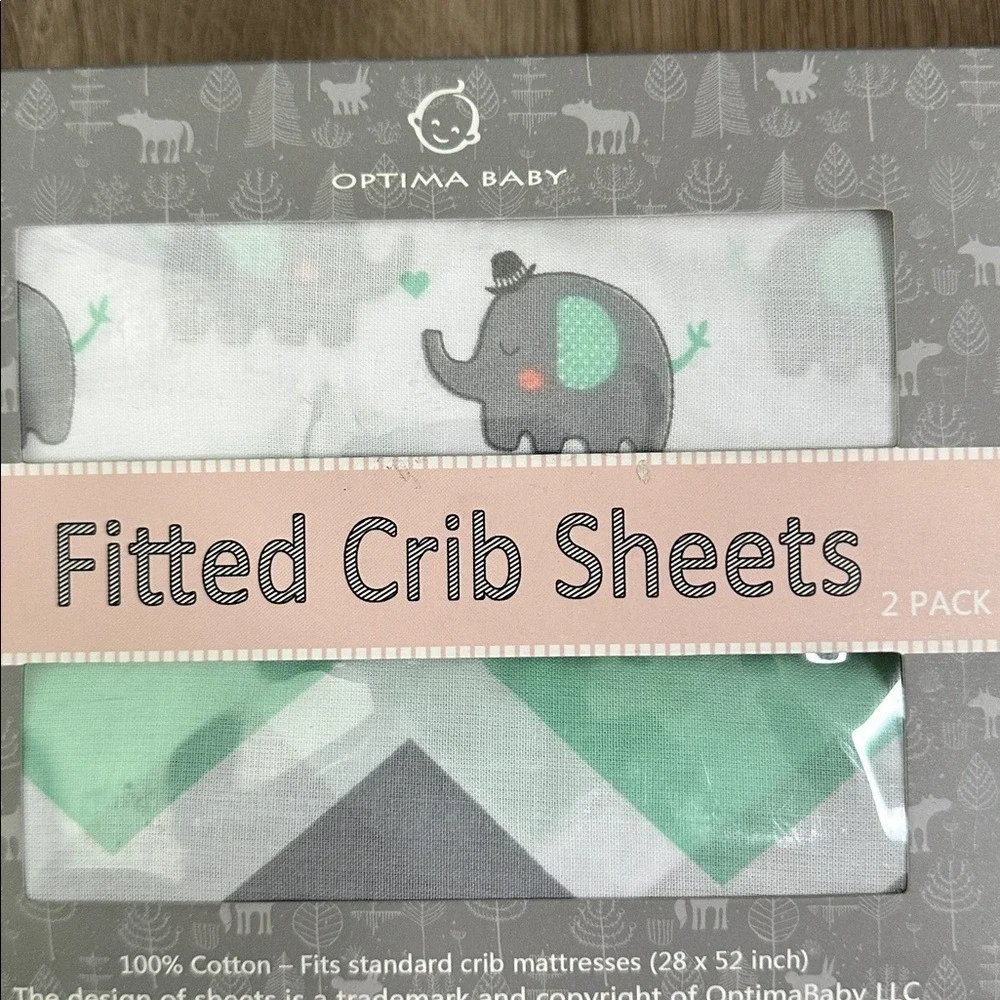 Optima Baby 2 Pack Fitted Soft Cotton Fitted Crib Sheets Green White‎
